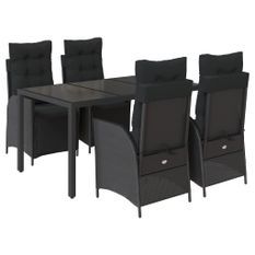 Ensemble à manger de jardin coussins 5pcs Noir Résine tressée