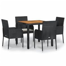 Ensemble à manger de jardin coussins 5pcs Noir Résine tressée