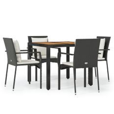 Ensemble à manger de jardin coussins 5pcs Noir Résine tressée