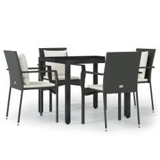 Ensemble à manger de jardin coussins 5pcs Noir Résine tressée