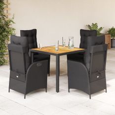 Ensemble à manger de jardin coussins 5pcs Noir Résine tressée