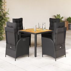 Ensemble à manger de jardin coussins 5pcs Noir Résine tressée