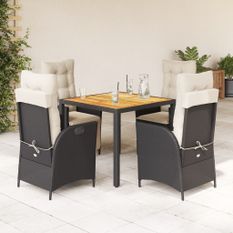 Ensemble à manger de jardin coussins 5pcs Noir Résine tressée