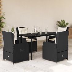Ensemble à manger de jardin coussins 5pcs Noir Résine tressée