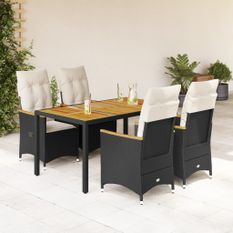 Ensemble à manger de jardin coussins 5pcs Noir Résine tressée