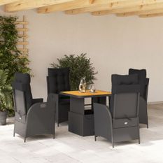 Ensemble à manger de jardin coussins 5pcs Noir Résine tressée