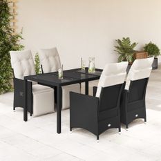 Ensemble à manger de jardin coussins 5pcs Noir Résine tressée