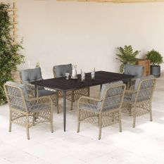 Ensemble à manger de jardin coussins 7 pcs mélange beige rotin