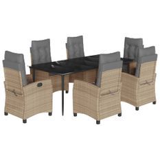 Ensemble à manger de jardin coussins 7 pcs mélange beige rotin