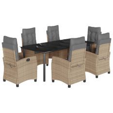Ensemble à manger de jardin coussins 7 pcs mélange beige rotin