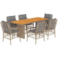 Ensemble à manger de jardin coussins 7 pcs mélange beige rotin