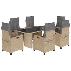 Ensemble à manger de jardin coussins 7 pcs mélange beige rotin