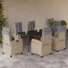 Ensemble à manger de jardin coussins 7 pcs mélange beige rotin