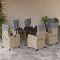 Ensemble à manger de jardin coussins 7 pcs mélange beige rotin