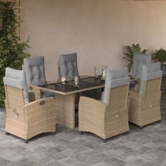 Ensemble à manger de jardin coussins 7 pcs mélange beige rotin