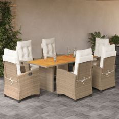 Ensemble à manger de jardin coussins 7 pcs mélange beige rotin