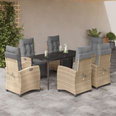Ensemble à manger de jardin coussins 7 pcs mélange beige rotin