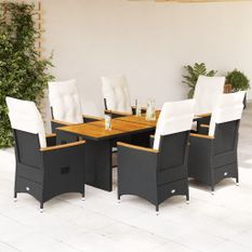 Ensemble à manger de jardin coussins 7 pcs noir résine tressée