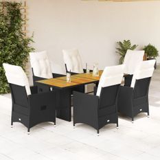 Ensemble à manger de jardin coussins 7 pcs noir résine tressée