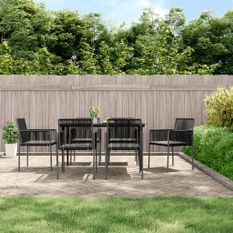 Ensemble à manger de jardin coussins 7 pcs noir rotin et acier