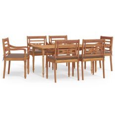 Ensemble à manger de jardin coussins 7pcs Bois de teck solide