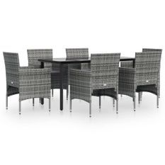 Ensemble à manger de jardin coussins 7pcs Gris et noir