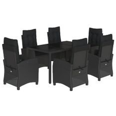 Ensemble à manger de jardin coussins 7pcs Noir Résine tressée