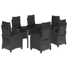 Ensemble à manger de jardin coussins 7pcs Noir Résine tressée