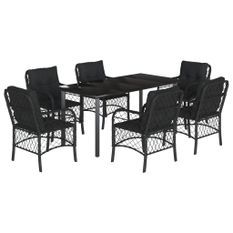 Ensemble à manger de jardin coussins 7pcs Noir Résine tressée
