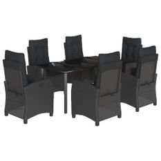 Ensemble à manger de jardin coussins 7pcs Noir Résine tressée