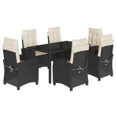 Ensemble à manger de jardin coussins 7pcs Noir Résine tressée