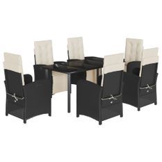 Ensemble à manger de jardin coussins 7pcs Noir Résine tressée
