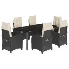 Ensemble à manger de jardin coussins 7pcs Noir Résine tressée