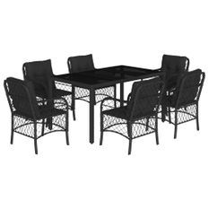 Ensemble à manger de jardin coussins 7pcs Noir Résine tressée