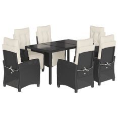 Ensemble à manger de jardin coussins 7pcs Noir Résine tressée