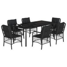 Ensemble à manger de jardin coussins 7pcs Noir Résine tressée