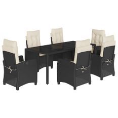 Ensemble à manger de jardin coussins 7pcs Noir Résine tressée