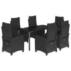 Ensemble à manger de jardin coussins 7pcs Noir Résine tressée