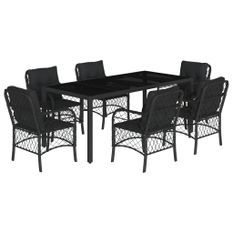 Ensemble à manger de jardin coussins 7pcs Noir Résine tressée