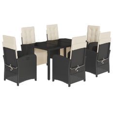 Ensemble à manger de jardin coussins 7pcs Noir Résine tressée