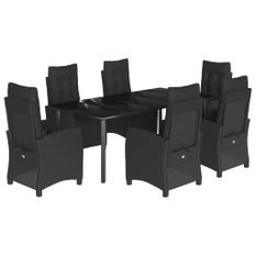Ensemble à manger de jardin coussins 7pcs Noir Résine tressée