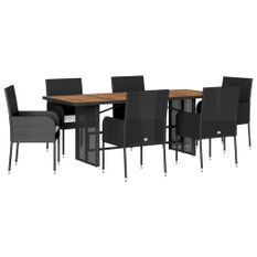 Ensemble à manger de jardin coussins 7pcs Noir Résine tressée