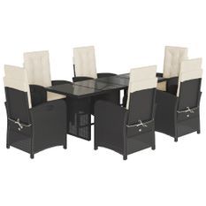 Ensemble à manger de jardin coussins 7pcs Noir Résine tressée