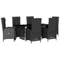 Ensemble à manger de jardin coussins 7pcs Noir Résine tressée