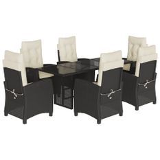 Ensemble à manger de jardin coussins 7pcs Noir Résine tressée