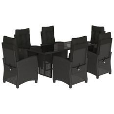 Ensemble à manger de jardin coussins 7pcs Noir Résine tressée