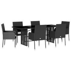 Ensemble à manger de jardin coussins 7pcs Noir Résine tressée