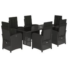 Ensemble à manger de jardin coussins 7pcs Noir Résine tressée
