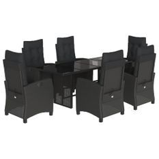 Ensemble à manger de jardin coussins 7pcs Noir Résine tressée