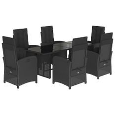 Ensemble à manger de jardin coussins 7pcs Noir Résine tressée